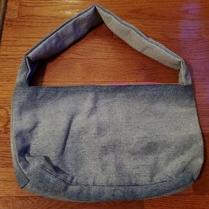 Handmade Blue Jean Tote with Pink and Green Polka Dot Lining